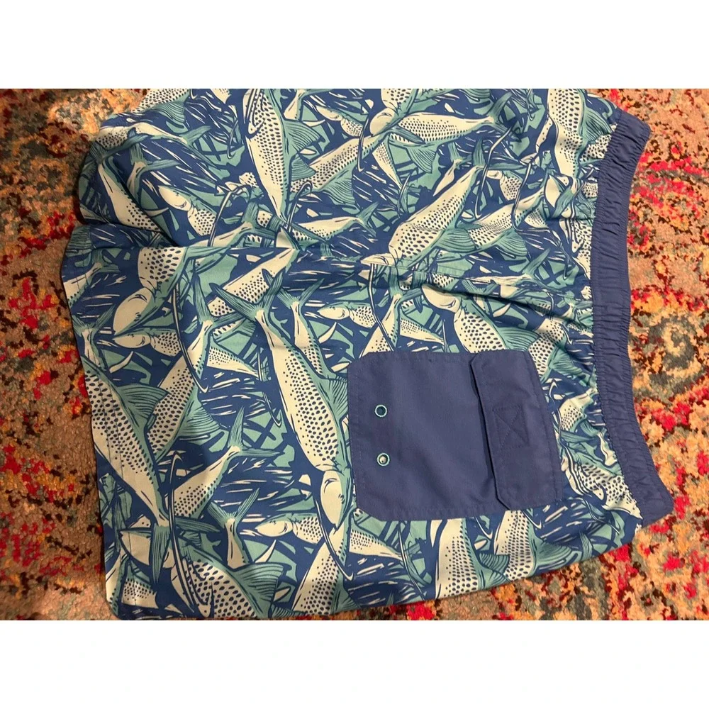 Vineyard Vines Mens Blue Fish Print Swim‎ Trunks Board Shorts Mesh Lining Size M